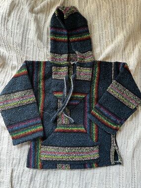 Kids Hooded Baja Sweatshirt in Navy with Rainbow Stripes